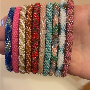 Blue and Pink Beaded Bracelet Set